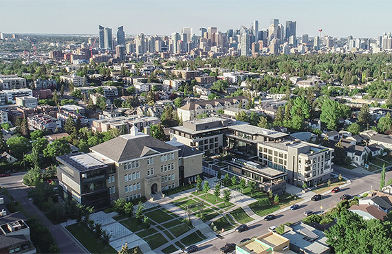 Aerial view of The Edward Seniors' Residence in Calgary, Alberta